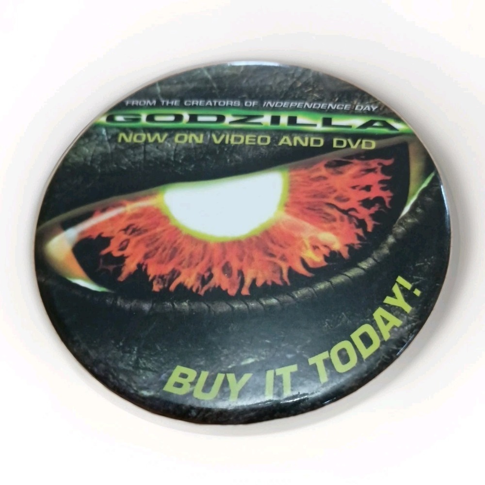 Godzilla 1998 Movie Video DVD Release Promo Button Pin Vintage Toho Co Ltd
